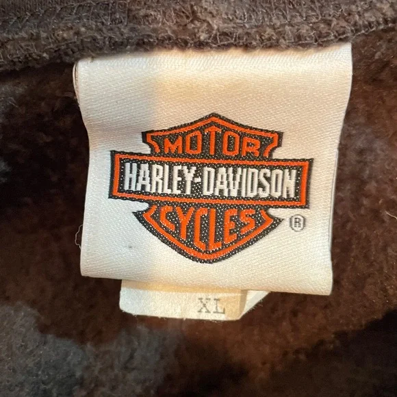 Harley-Davidson Motorcycles Men’s XLL Dark Brown Zip-Up Draw string Hoodie 2009 - Picture 2 of 16